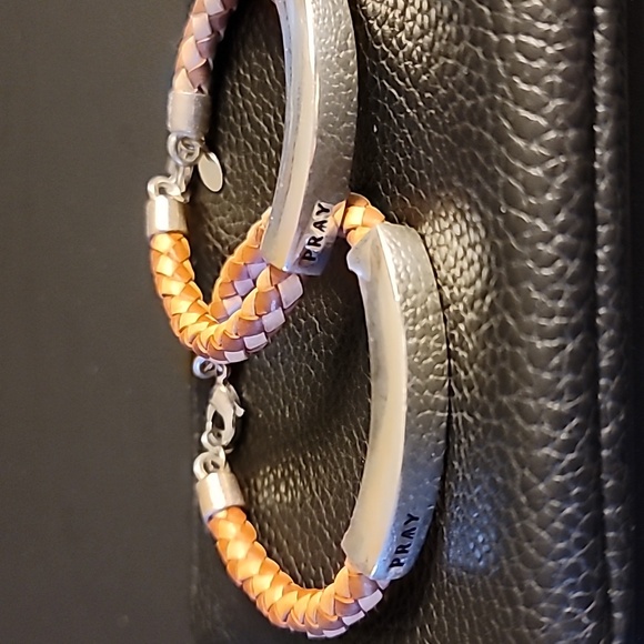 Source Unknown Jewelry - Brown leather & silvertone Pray bracelets.